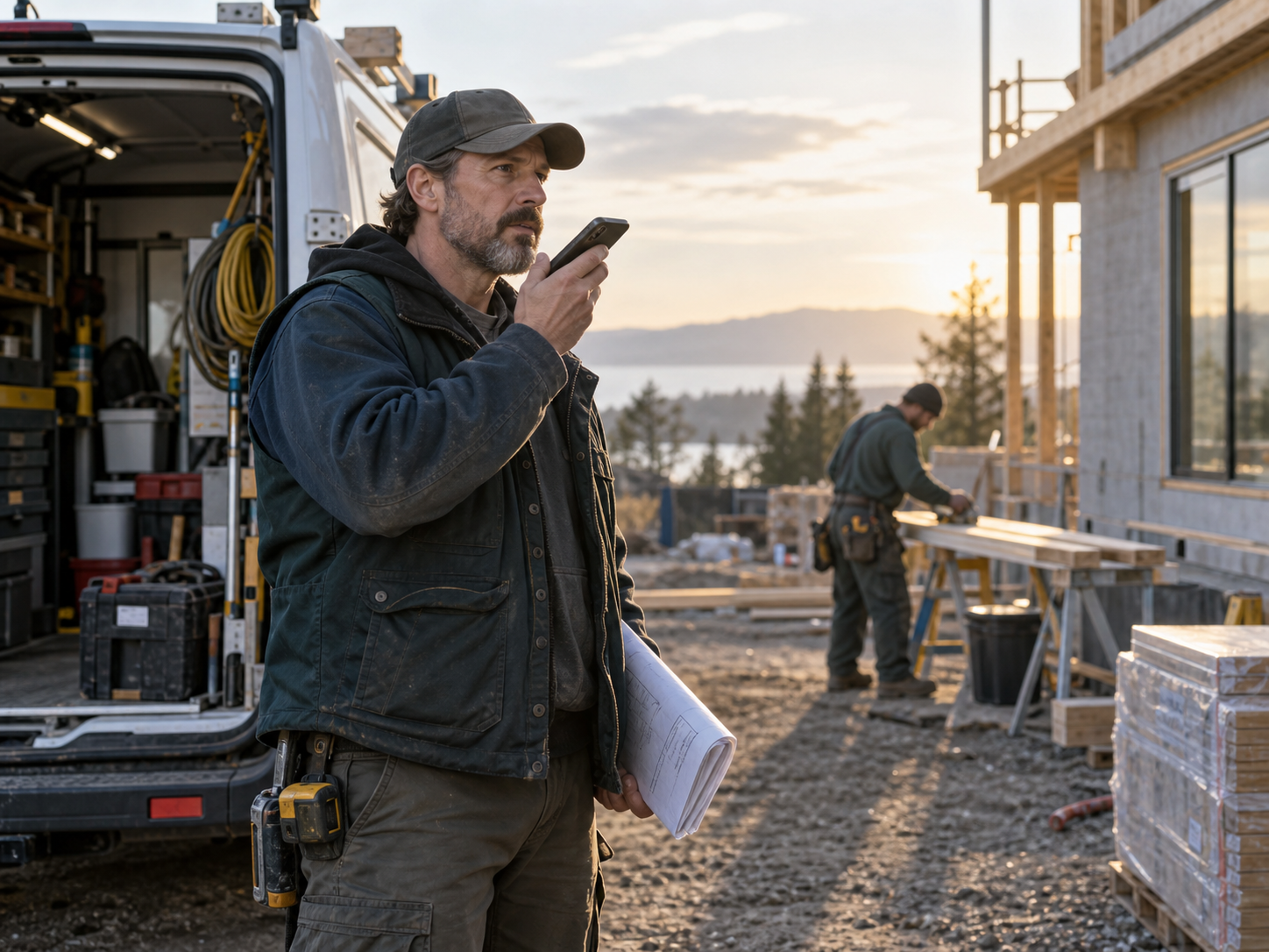 Field supervisor recording an operational update at a commercial worksite