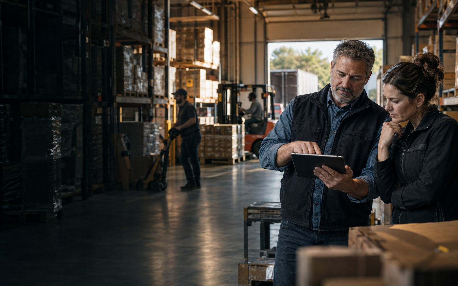 A connected operations team reviewing business systems